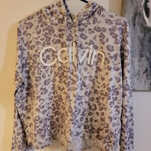Calvin Klein Performance Hoodie, Purple and White Animal Print, Size Medium